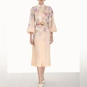 【Zimmermann】LYRICAL BUTTONED MIDI DRESS リネン ミディ ZIMMERMANN Lyrical Buttoned Midi Dress Floral Print Linen 0
